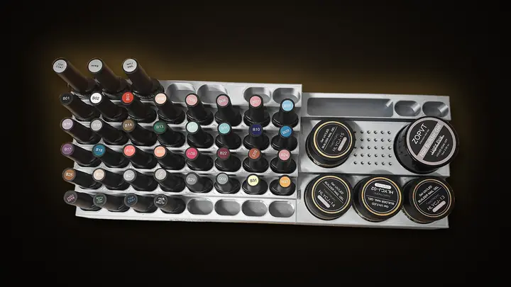 Real BOWLDER 3D-printed nail gel organiser, top view