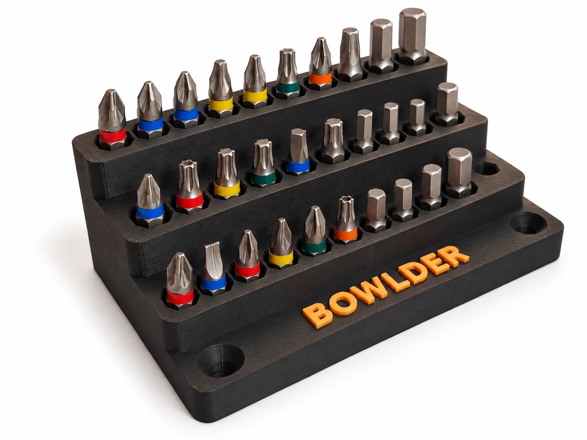 BOWLDER Bit Organiser holding 30 hex screwdriver bits