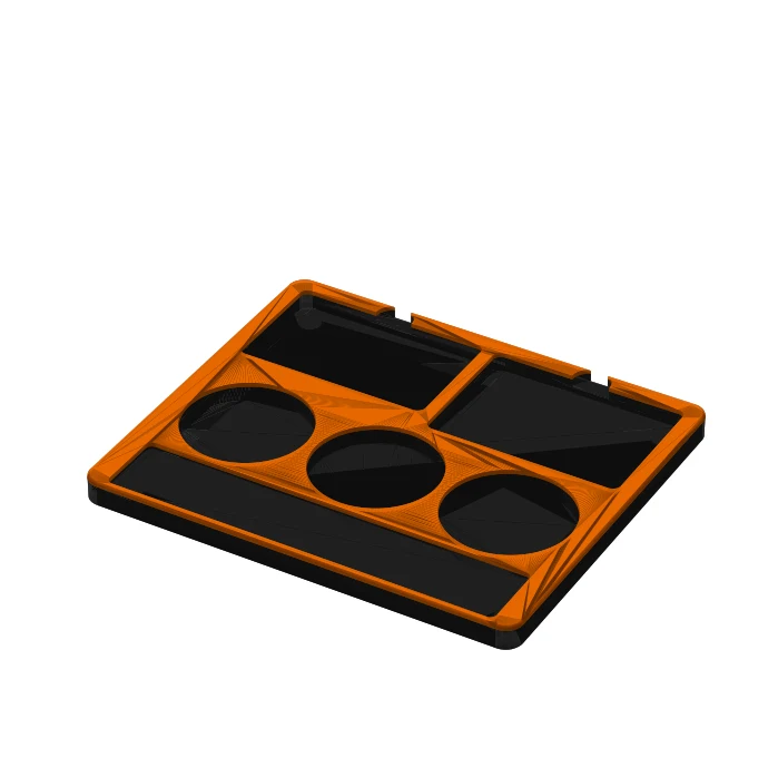 BOWLDER desk tray design render with pockets for bit holders and storage cups