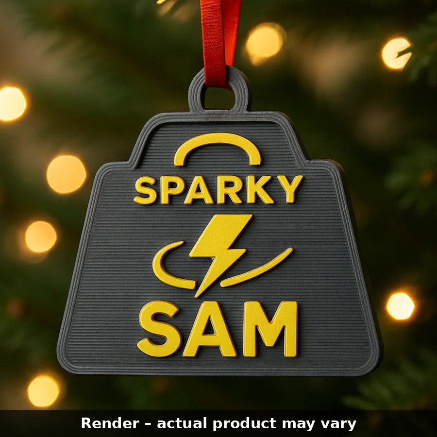 AI render of the Electrician tool-bag bauble, labelled Render – actual product may vary